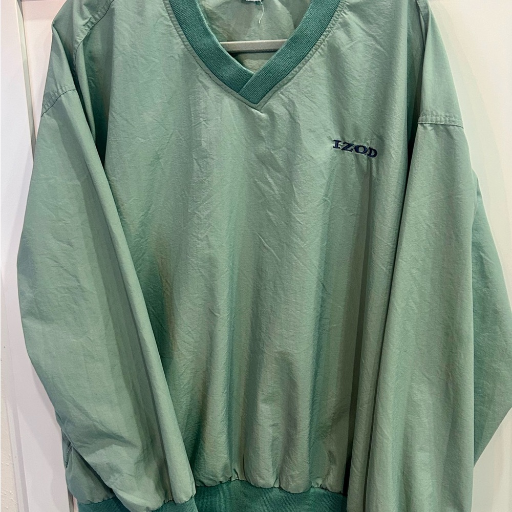 Vintage Izod Green Pullover Windbreaker Golf Athletic Sporty